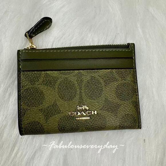 Coach Mini Skinny Id Case In Signature Canvas In Olive CW870 Key Ring NWT - Picture 1 of 4